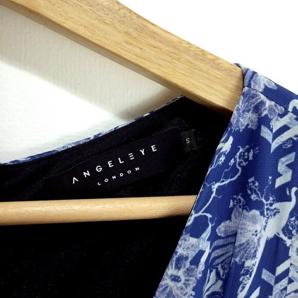 NWOT AngelEye London Geo Floral Blue Gray Dress - Picture 2 of 12